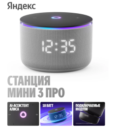 Яндекс Станция Мини 3 Про (с часами) Серый